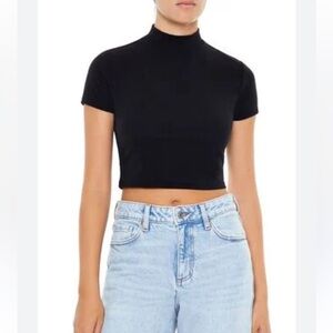 Foever21 Black Mock Neck Croptop
